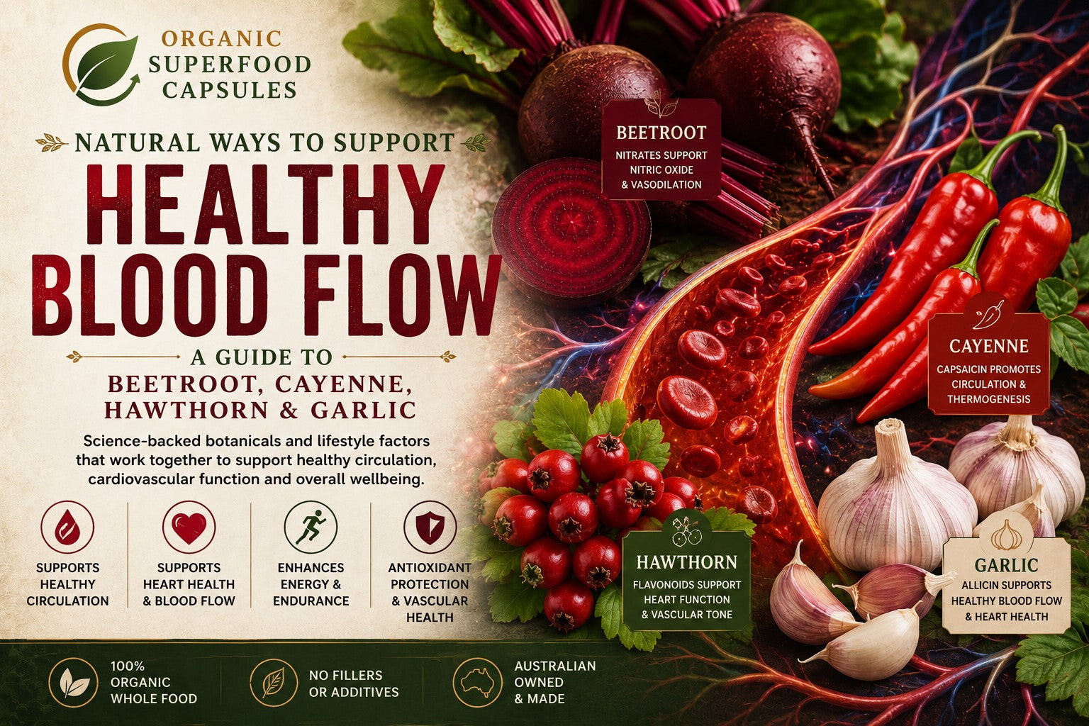 Natural Ways to Support Healthy Blood Flow: A Guide to Beetroot, Cayenne, Hawthorn & Garlic