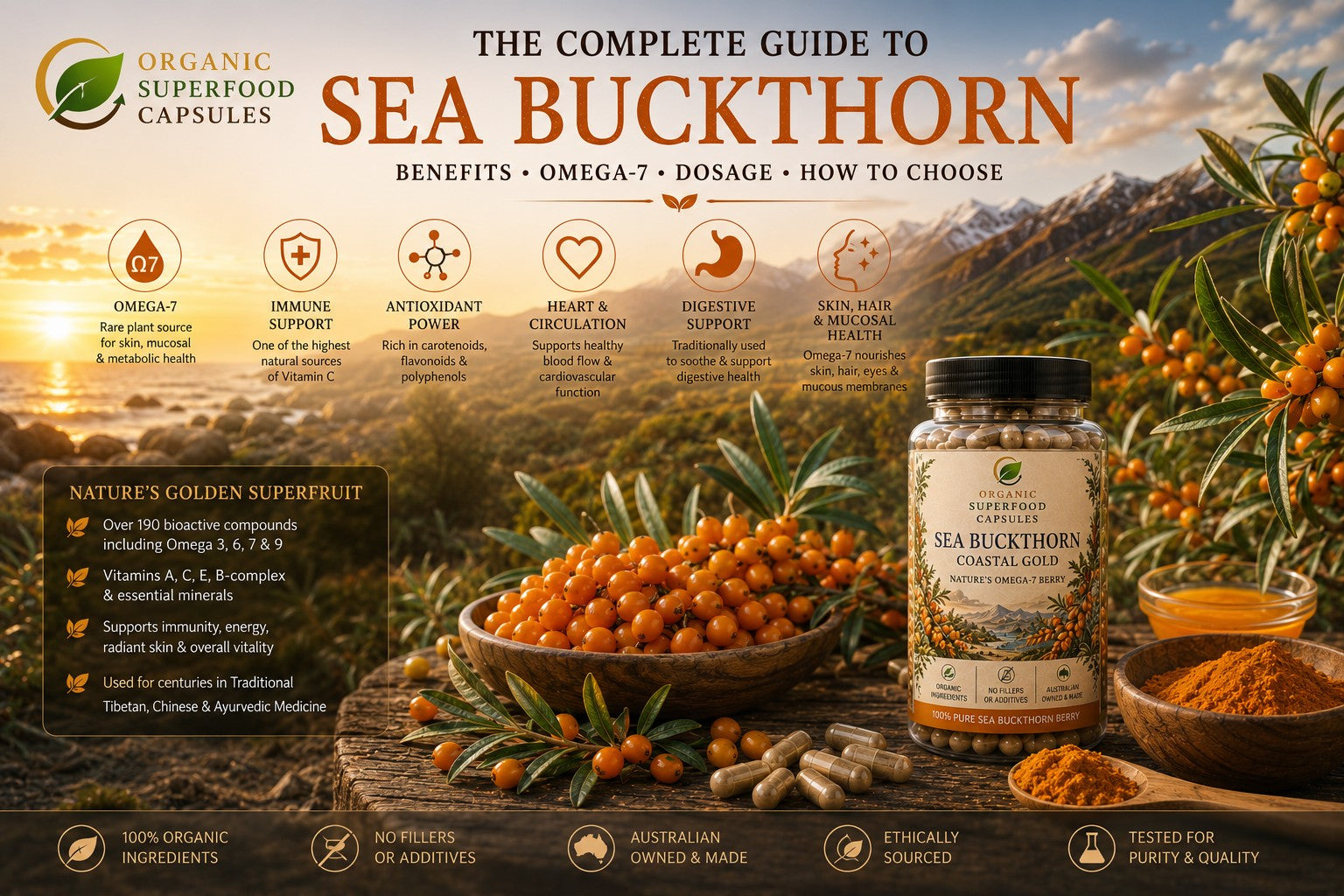 The Complete Guide to Sea Buckthorn: Benefits, Omega-7, Dosage & How to Choose