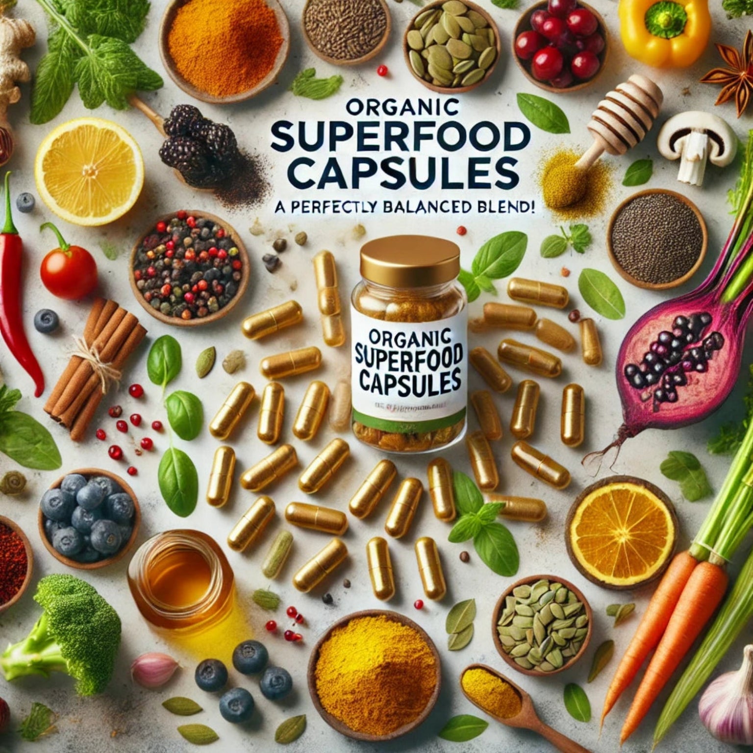 Blend of 25 Organic ingredients in 1 capsule. 