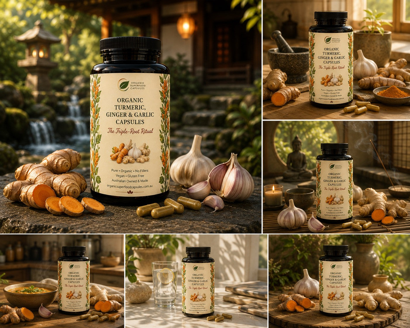 Organic Turmeric, Ginger & Garlic Capsules | The Triple-Root Ritual