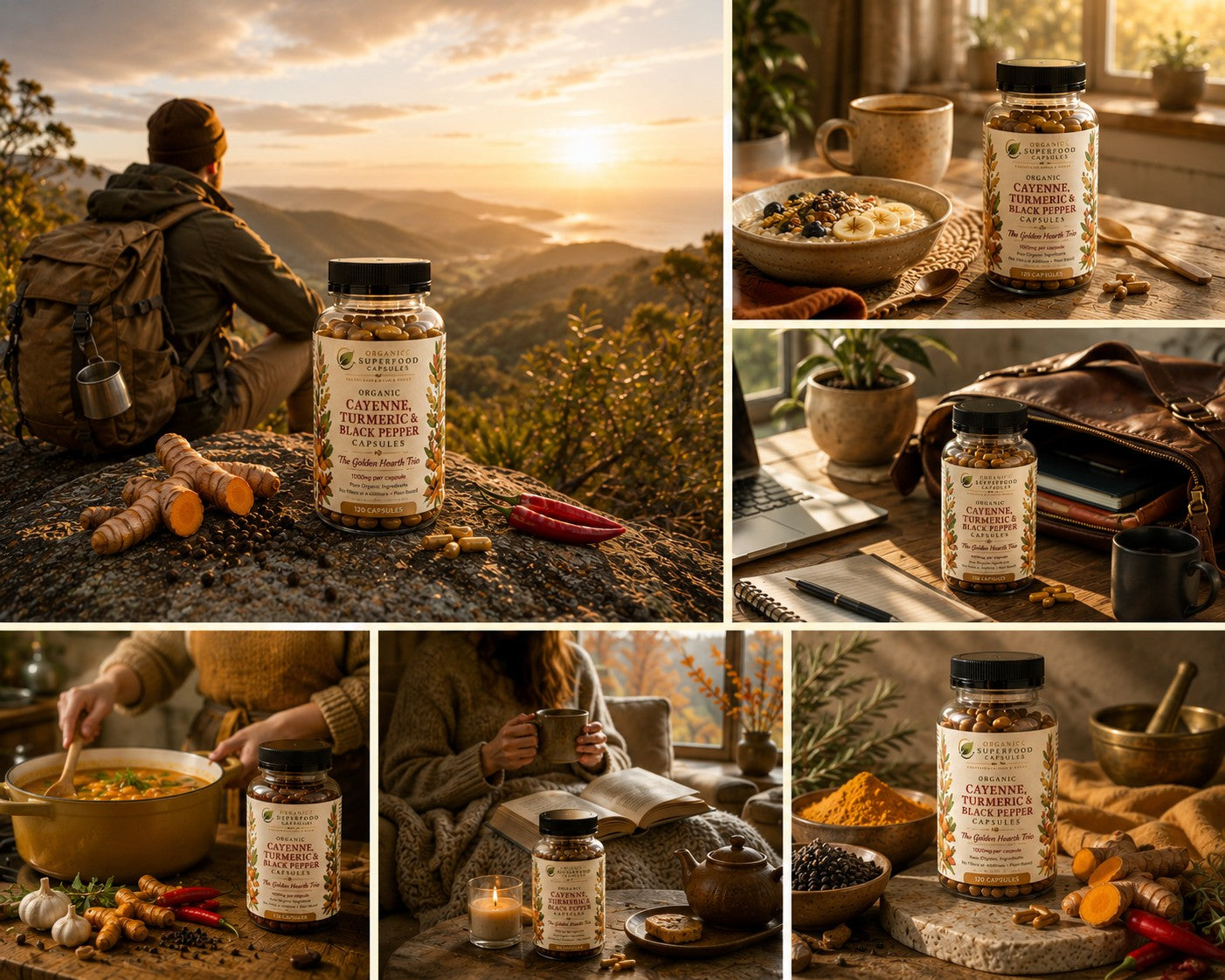 Organic Cayenne, Turmeric & Black Pepper Capsules | The Golden Hearth Trio