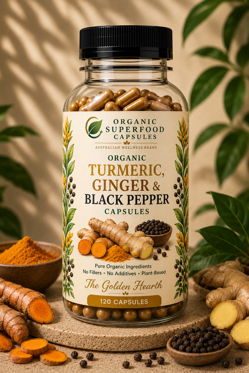 Organic Turmeric, Ginger & Black Pepper Capsules | The Golden Hearth