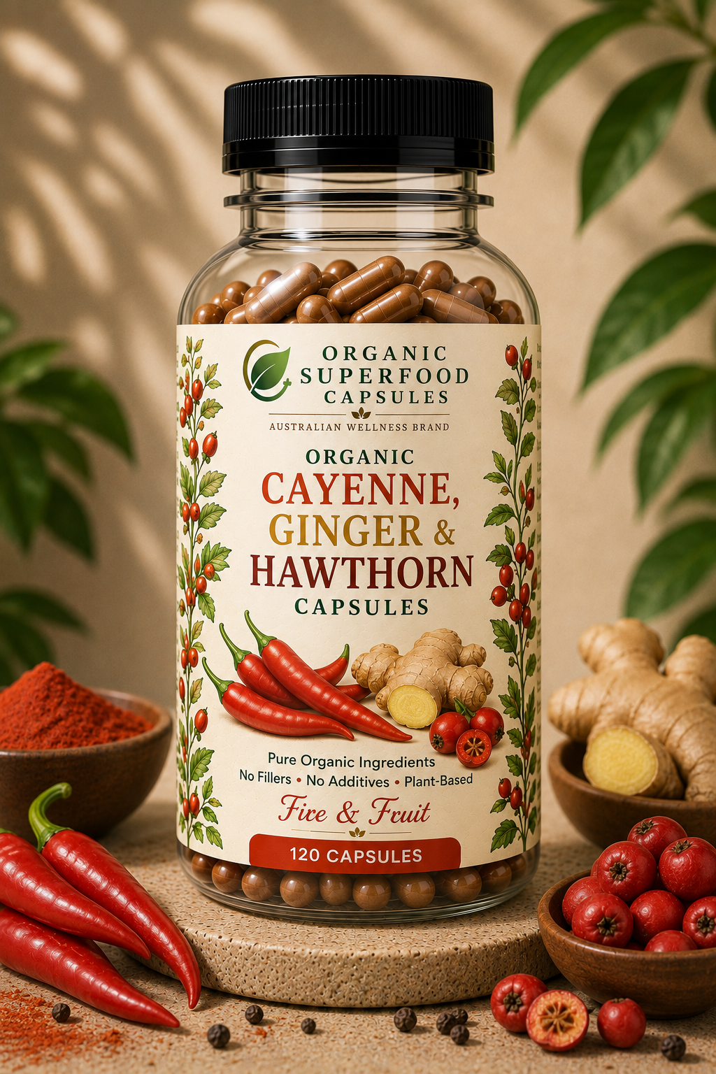 Organic Cayenne, Ginger & Hawthorn Capsules | Fire & Fruit
