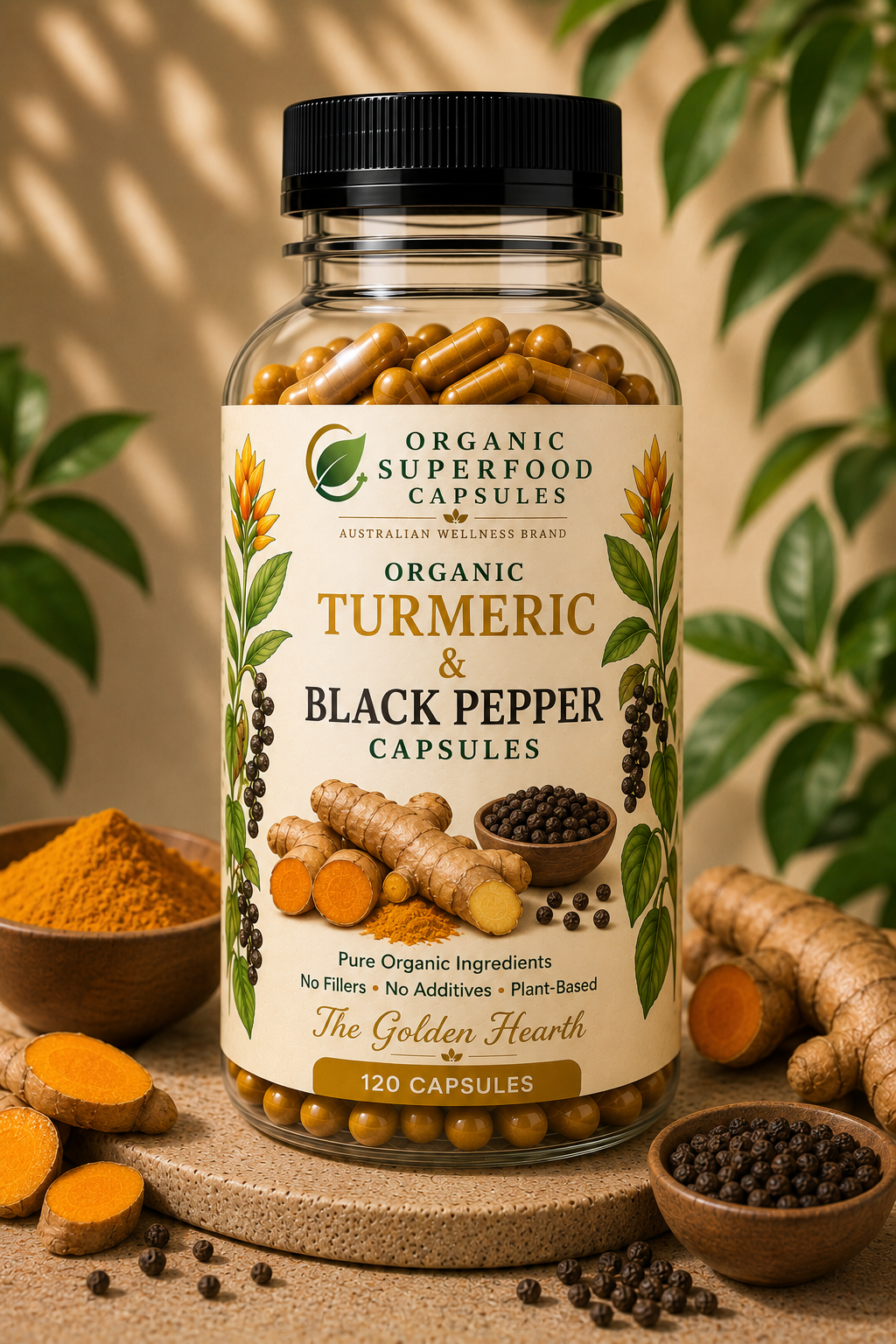 Organic Turmeric & Black Pepper Capsules | The Golden Hearth