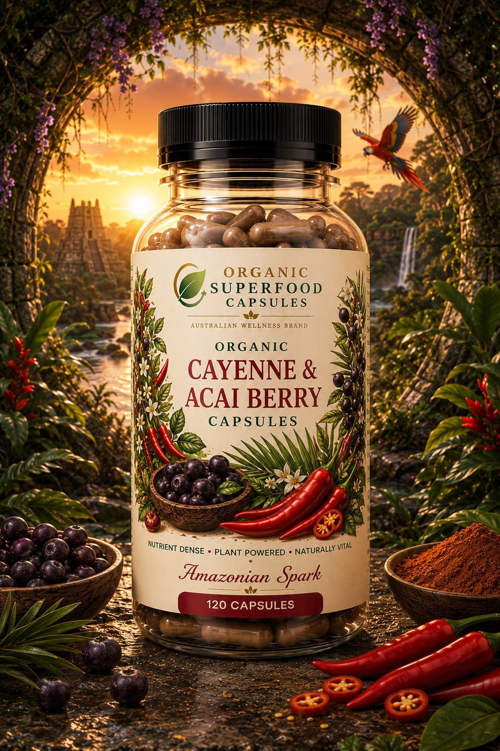 Organic Cayenne & Acai Berry Capsules | Amazonian Spark