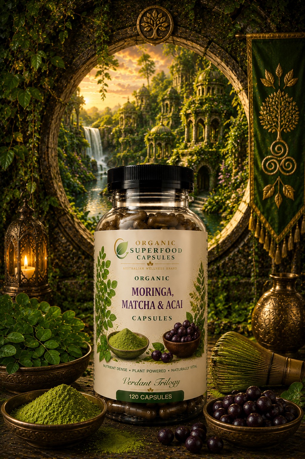Organic Moringa, Matcha & Acai Capsules | Verdant Trilogy