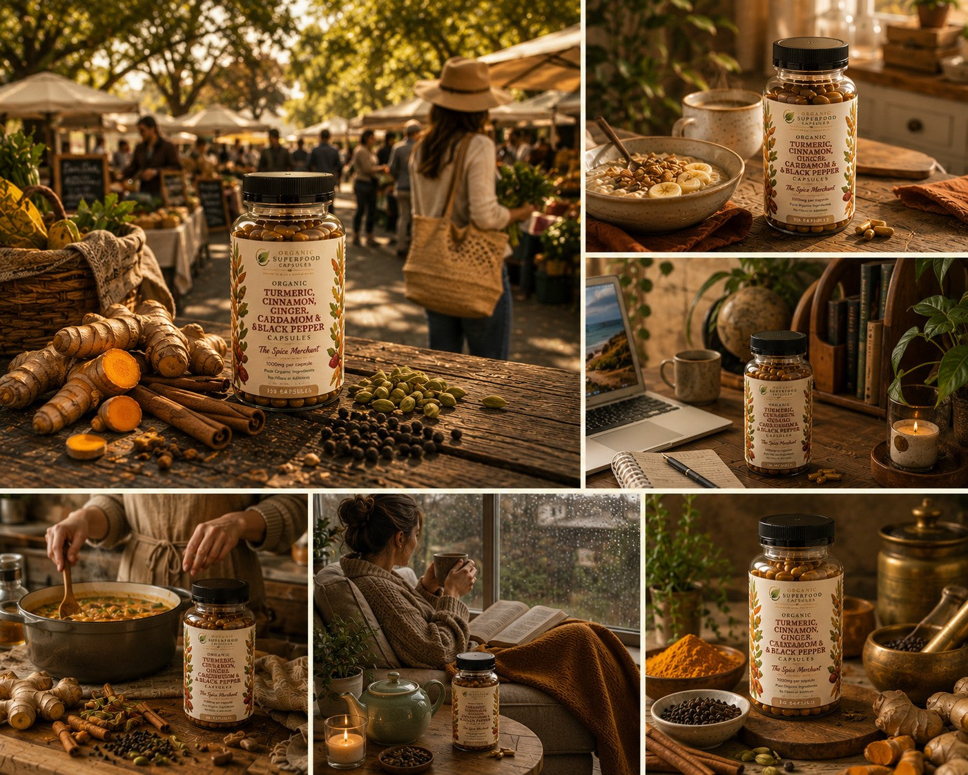 Organic Turmeric, Cinnamon, Ginger, Cardamom & Black Pepper Capsules | The Spice Merchant