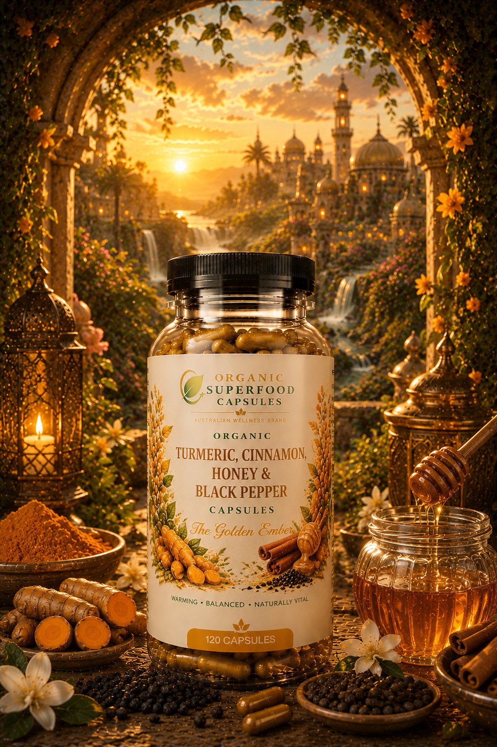 Turmeric, Cinnamon, Honey & Black Pepper Capsules | The Golden Ember