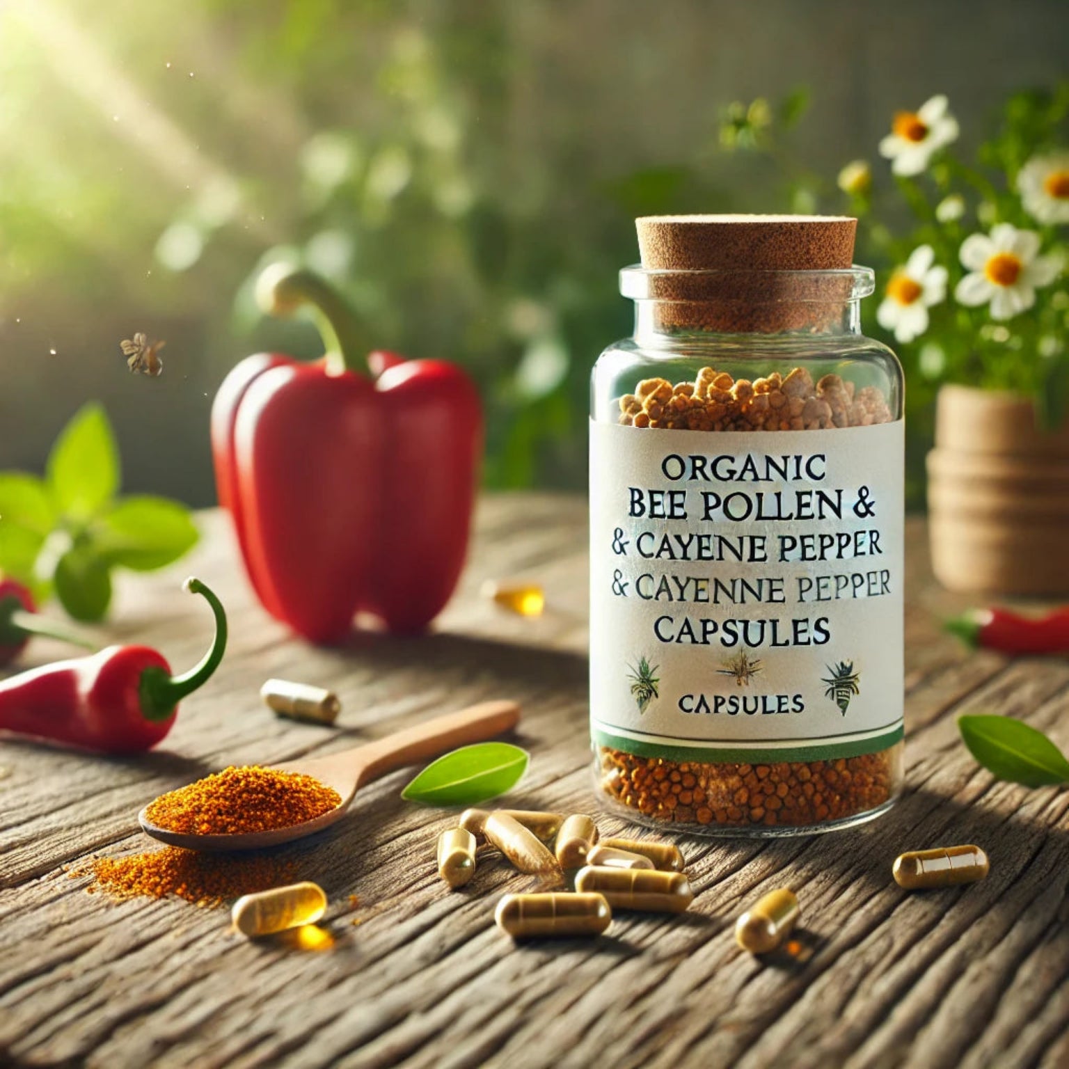 Organic Bee Pollen & Cayenne Pepper Capsules – 1000mg