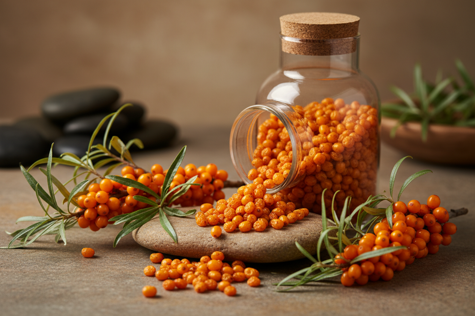 Berries spilling from jar
