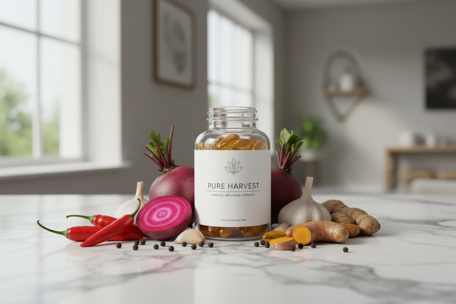 Cayenne Extract Capsules on Marble