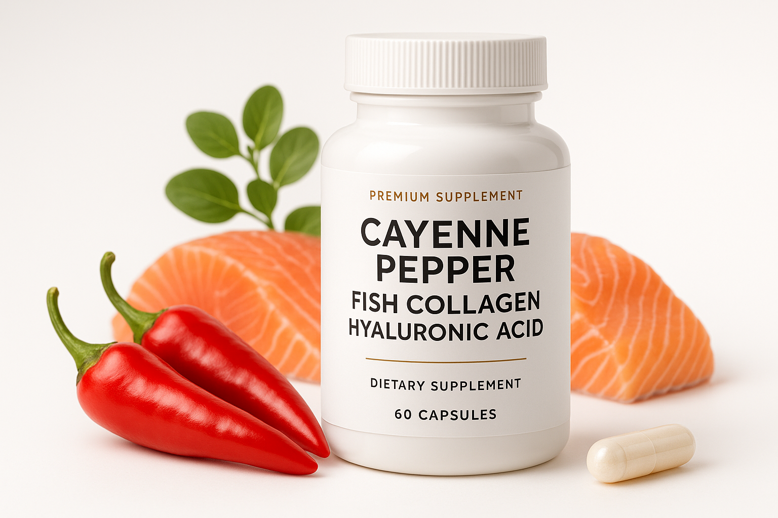 Cayenne Pepper, Fish Collagen & Hyaluronic Acid - Bottle