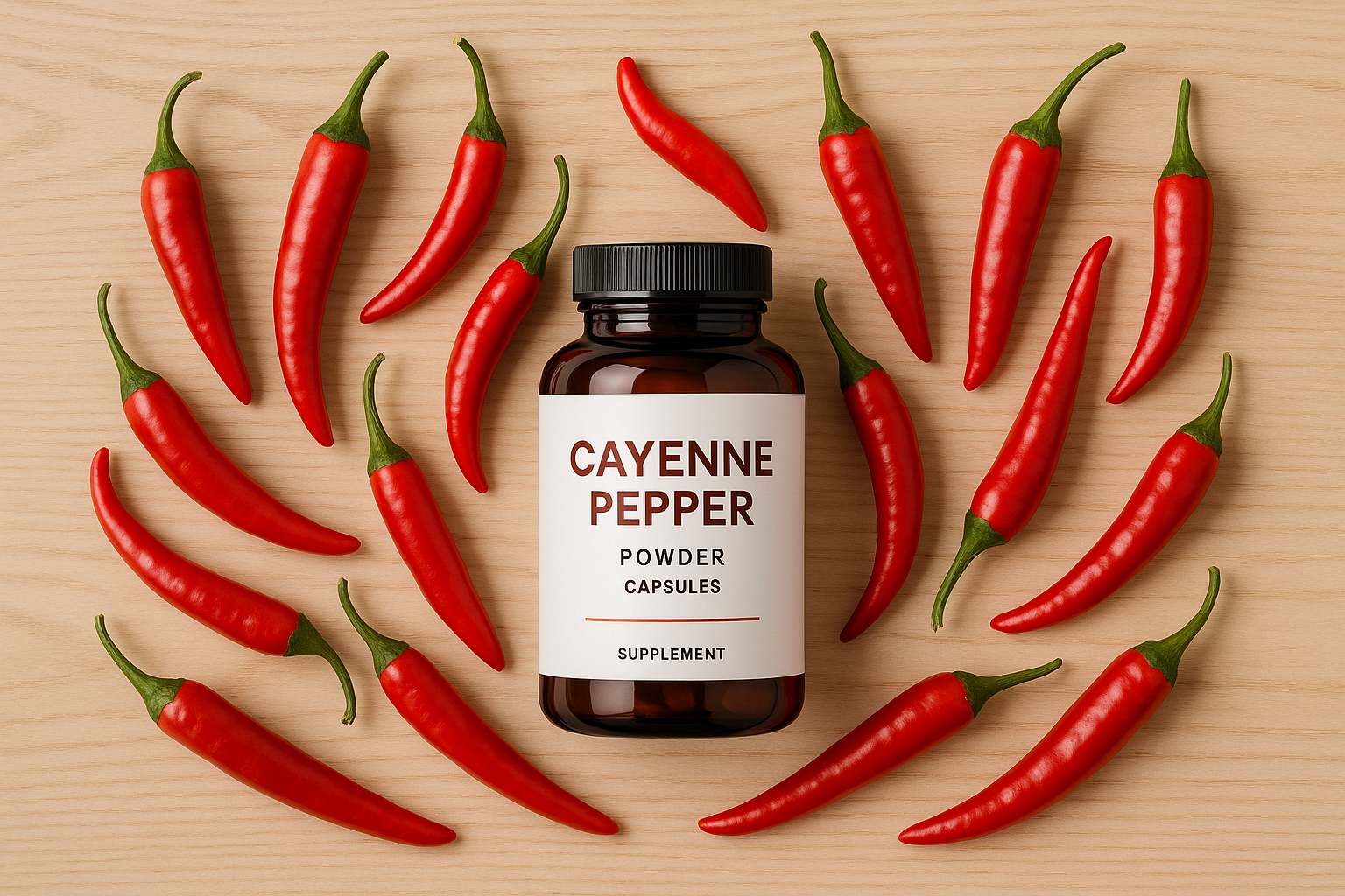 Cayenne Pepper Powder Capsules - Flat Lay Style