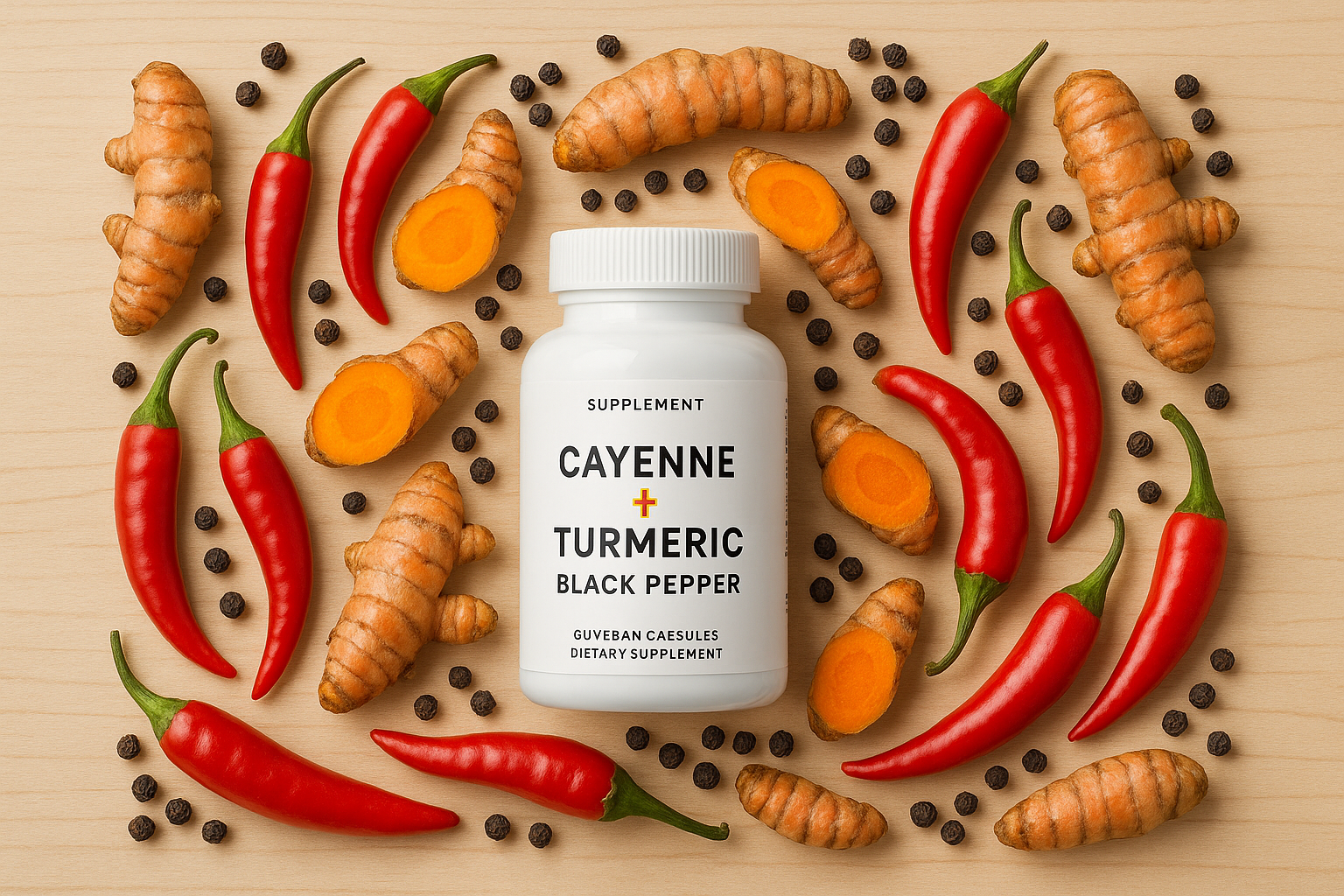 Cayenne Turmeric Black Pepper - Flat Lay Style