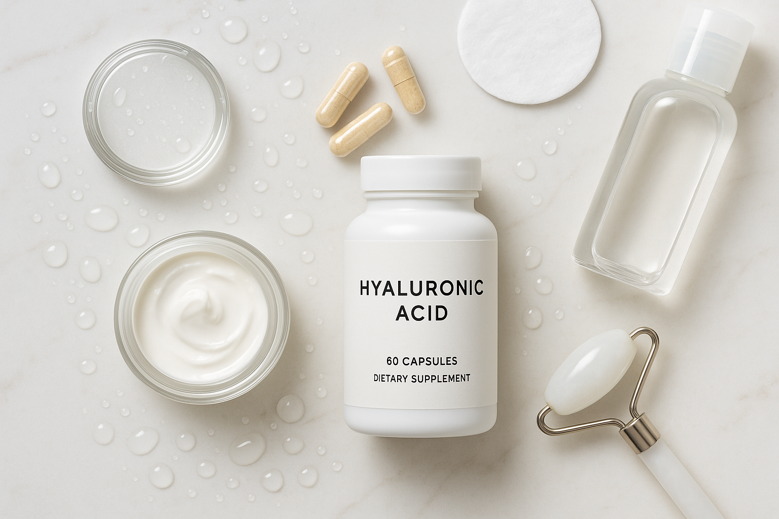 Hyaluronic Acid Powder Capsules - Beauty Flat Lay