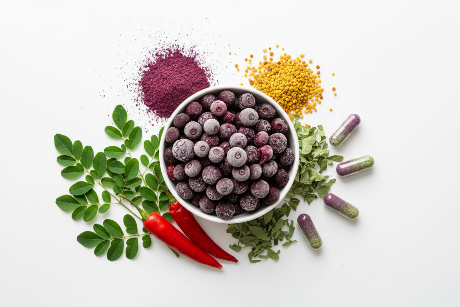 Acai Moringa Bee Pollen Cayenne Ingredients