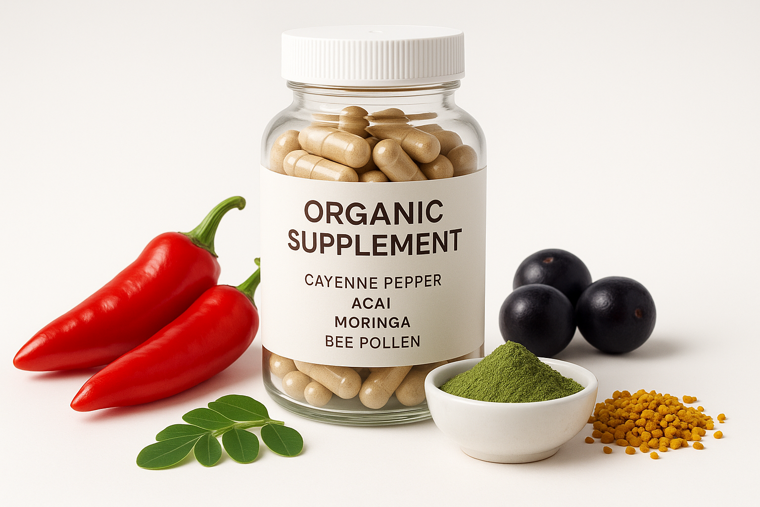 Cayenne Acai Moringa Bee Pollen - Professional Product Photo