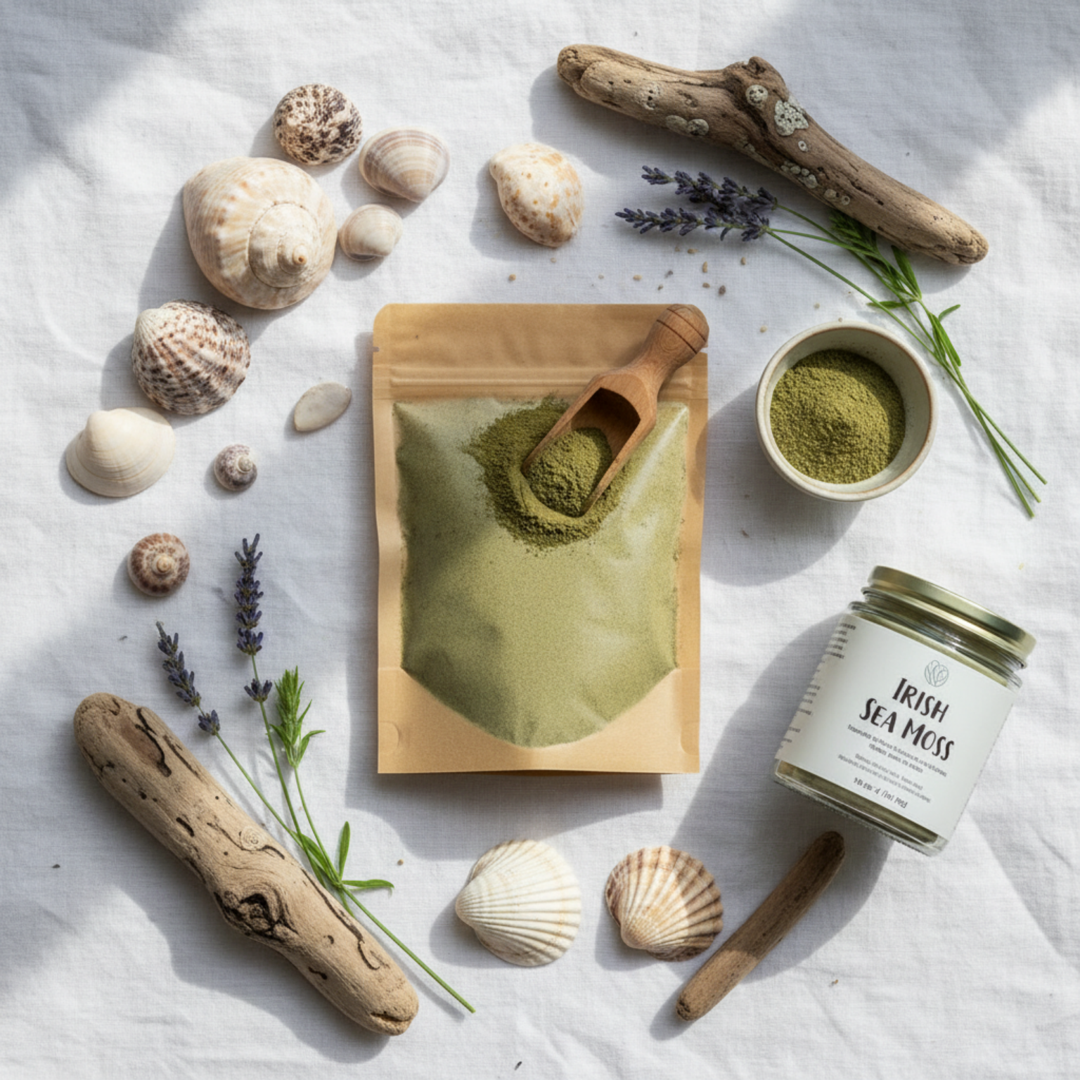 Irish Sea Moss Powder Coastal Flat Lay