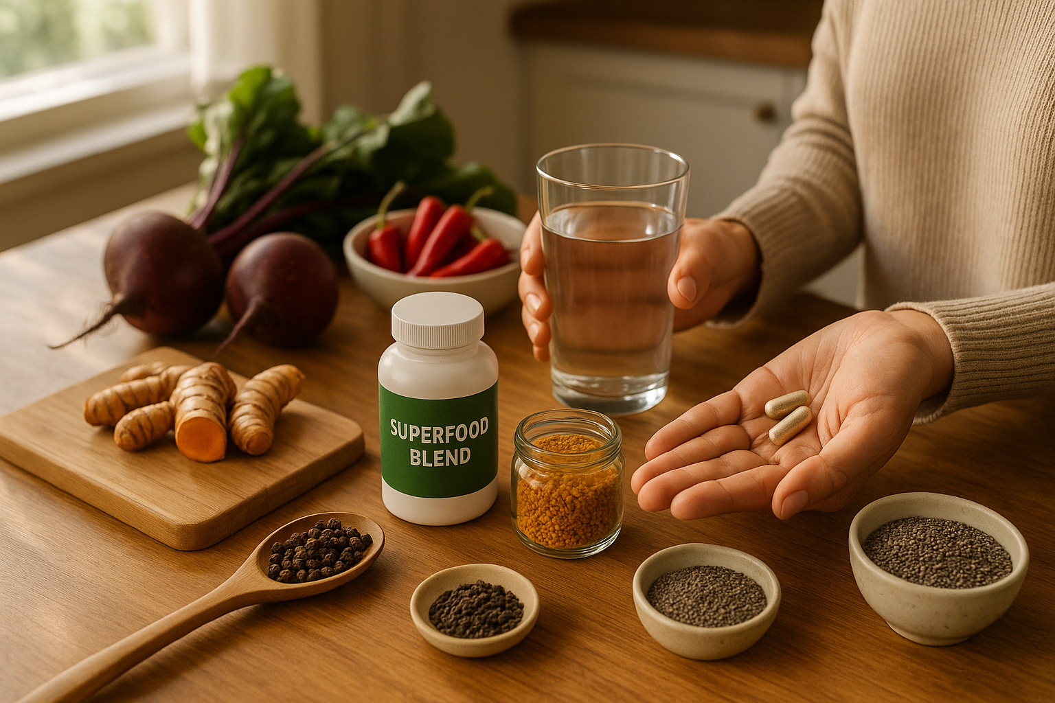 Lifestyle kitchen scene with ingredients