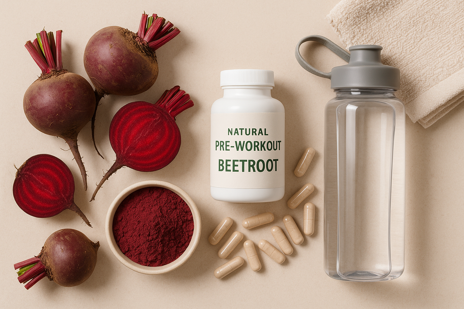 Natural pre-workout flat lay