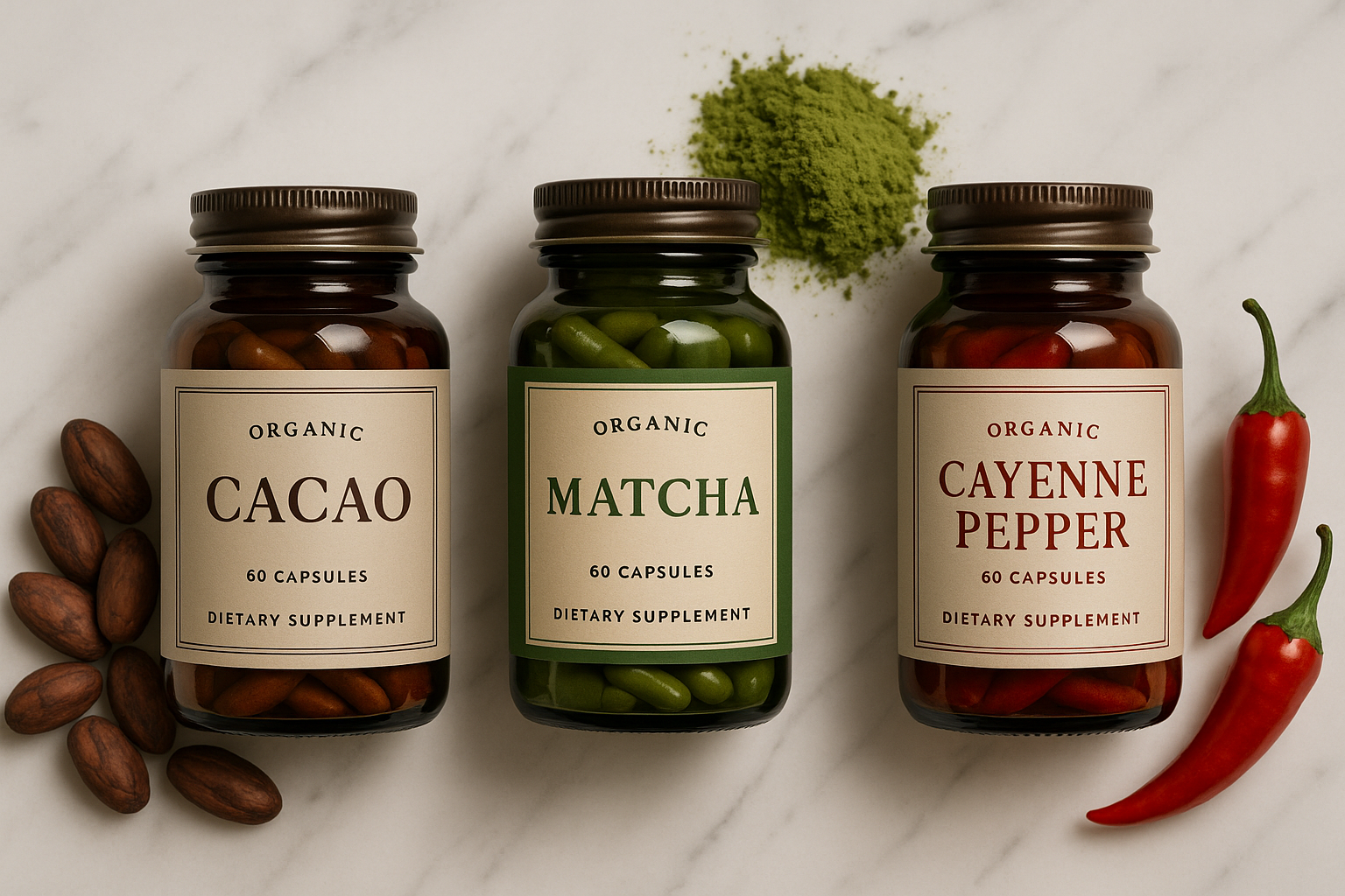 Organic Cacao Matcha Cayenne - Premium Studio Shot