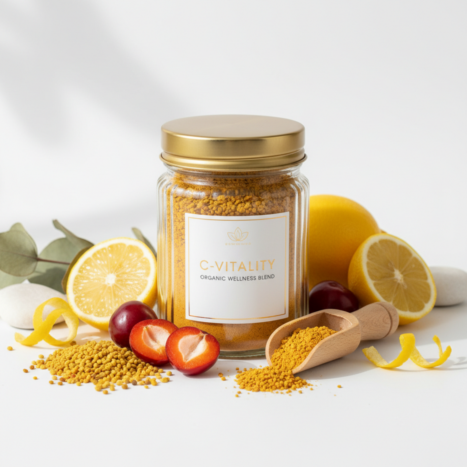 Premium C-Vitality jar with ingredients
