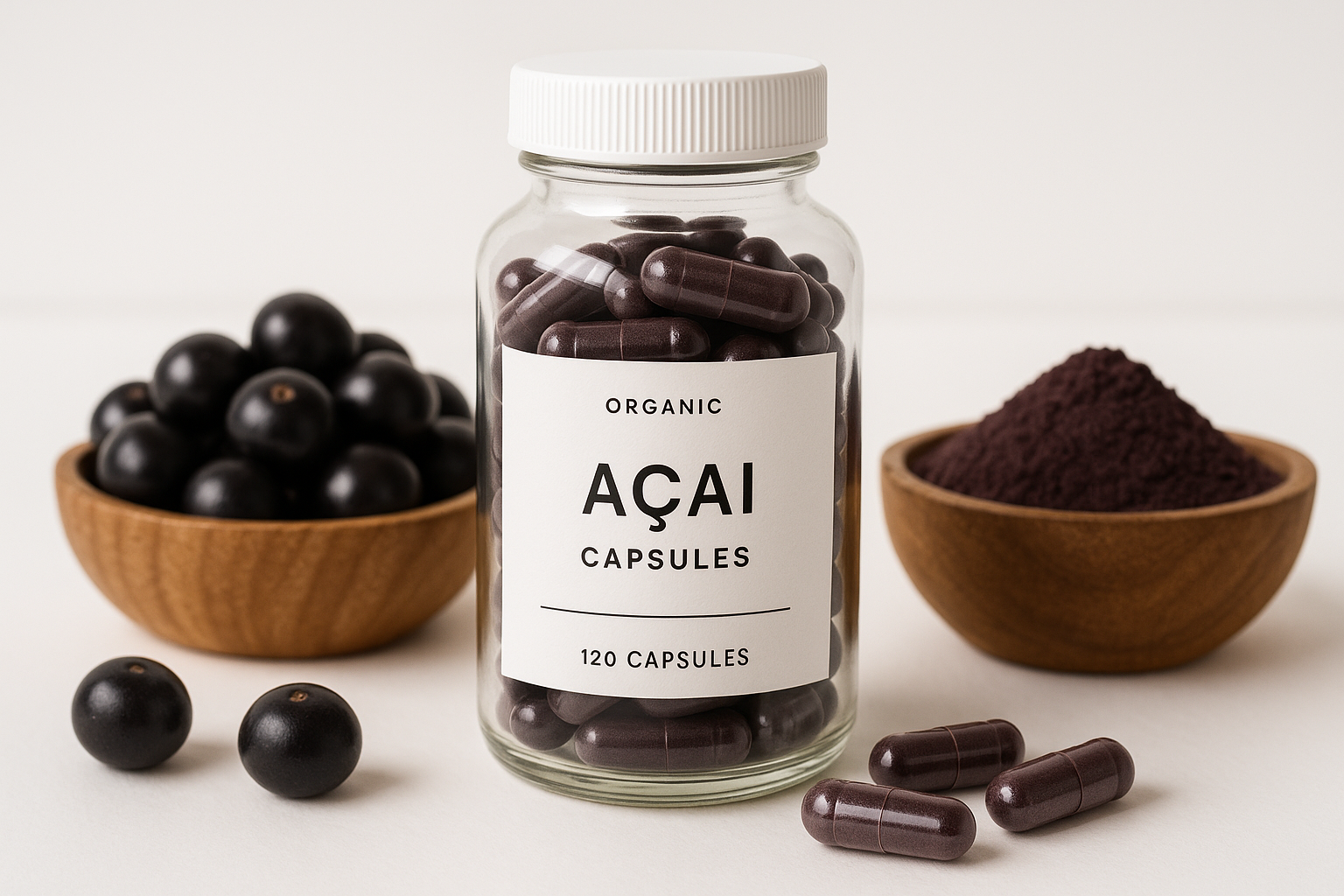 Professional acai capsules product shot