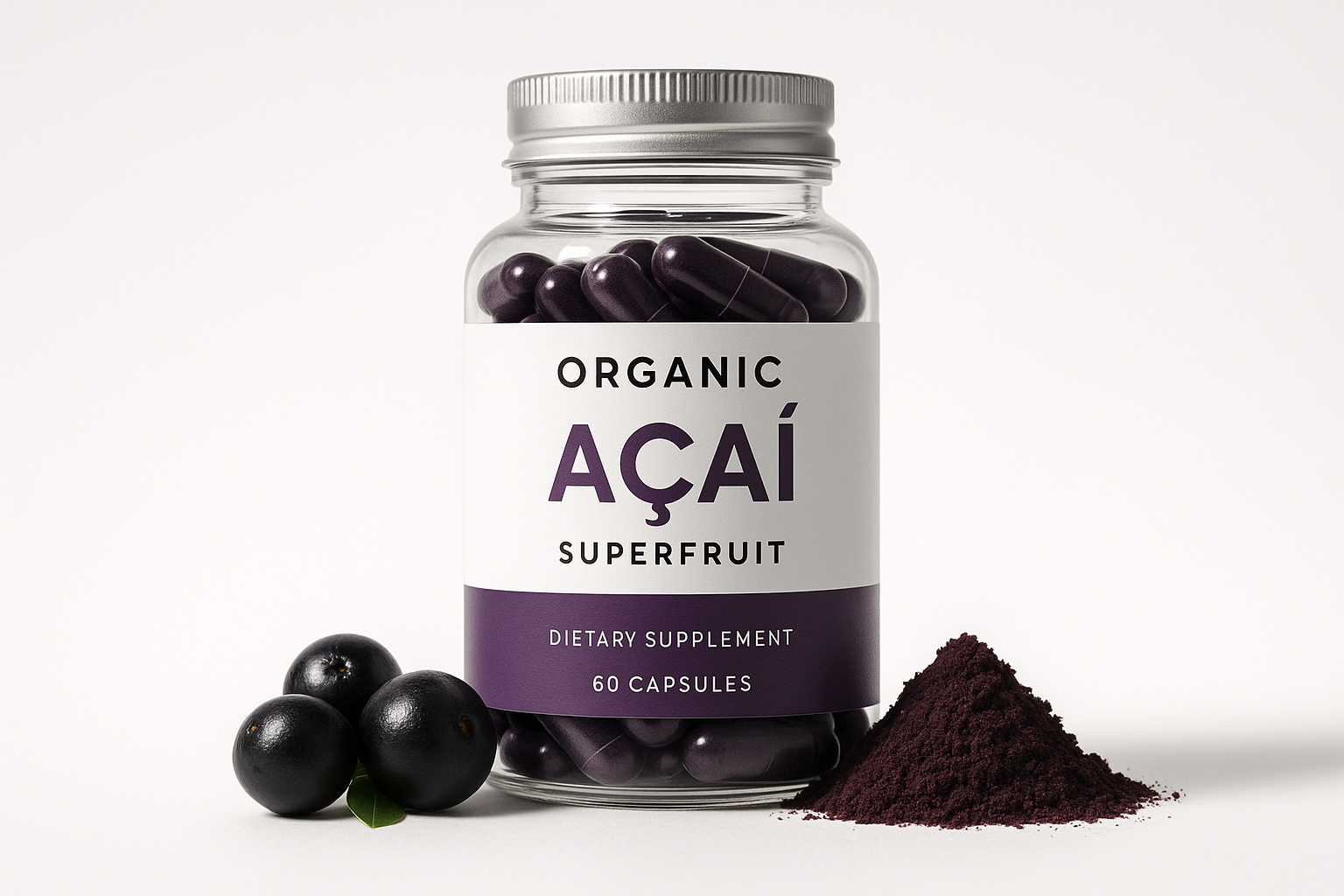 Professional acai capsules product shot