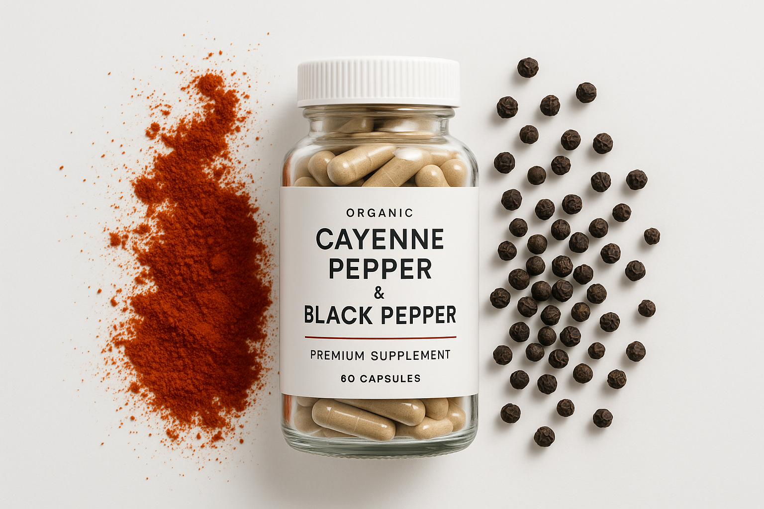 Professional cayenne and black pepper capsules product shot