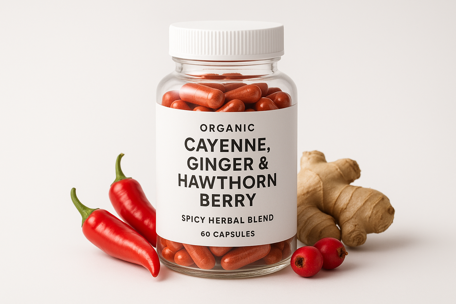 Professional cayenne ginger hawthorn capsules product shot