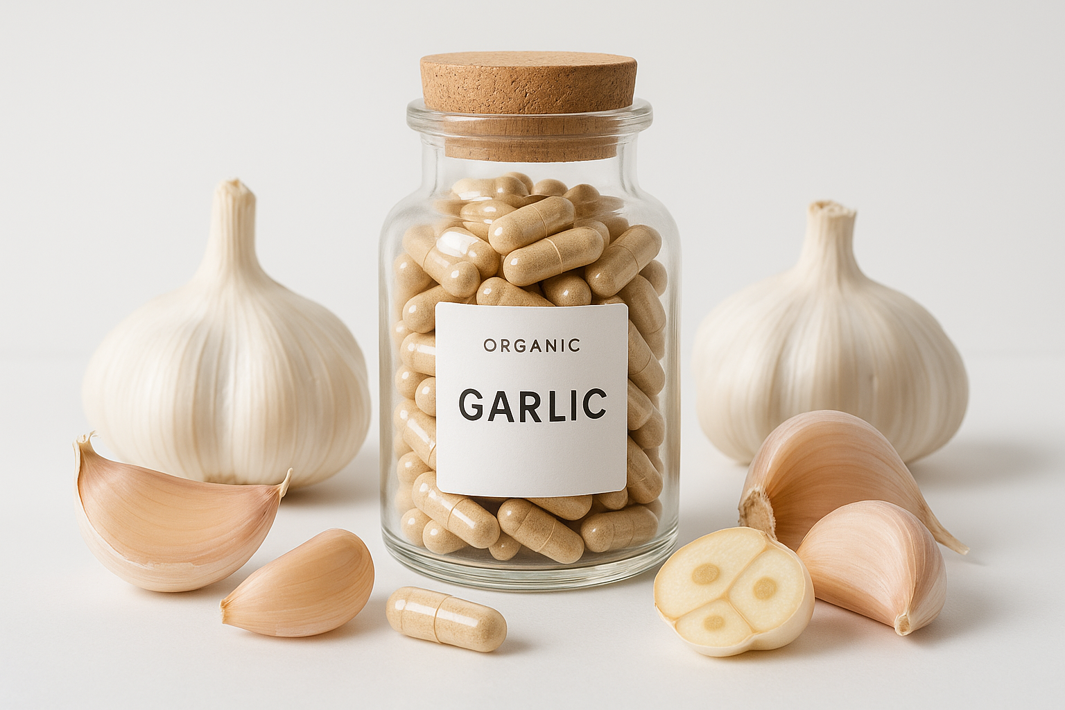Professional product shot with fresh garlic