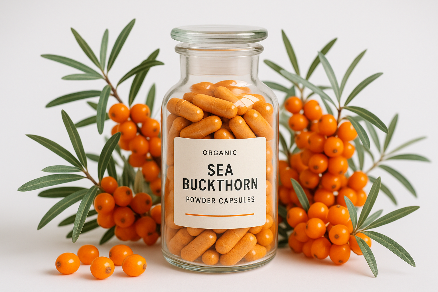 Professional product shot with sea buckthorn berries