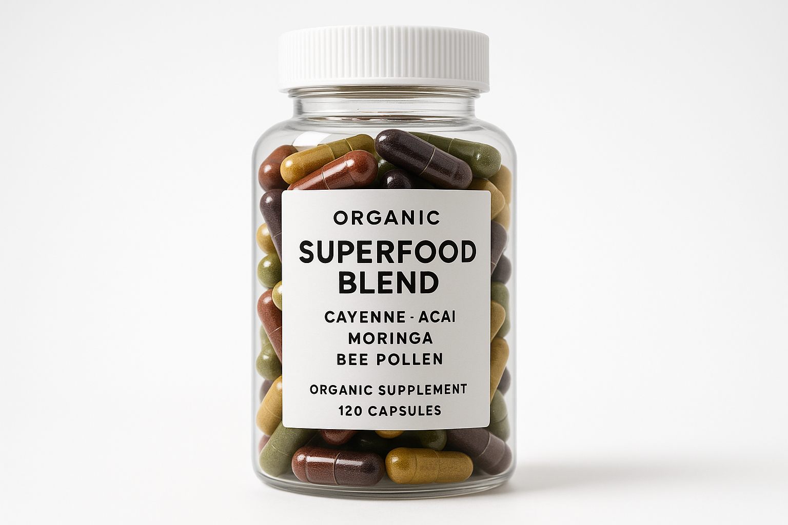 Professional superfood supplement bottle