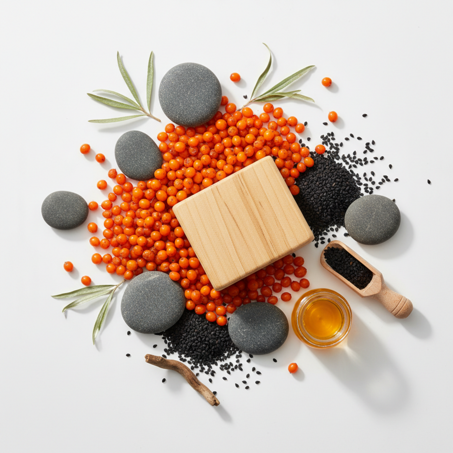 Sea Buckthorn & Black Sesame - Flat Lay
