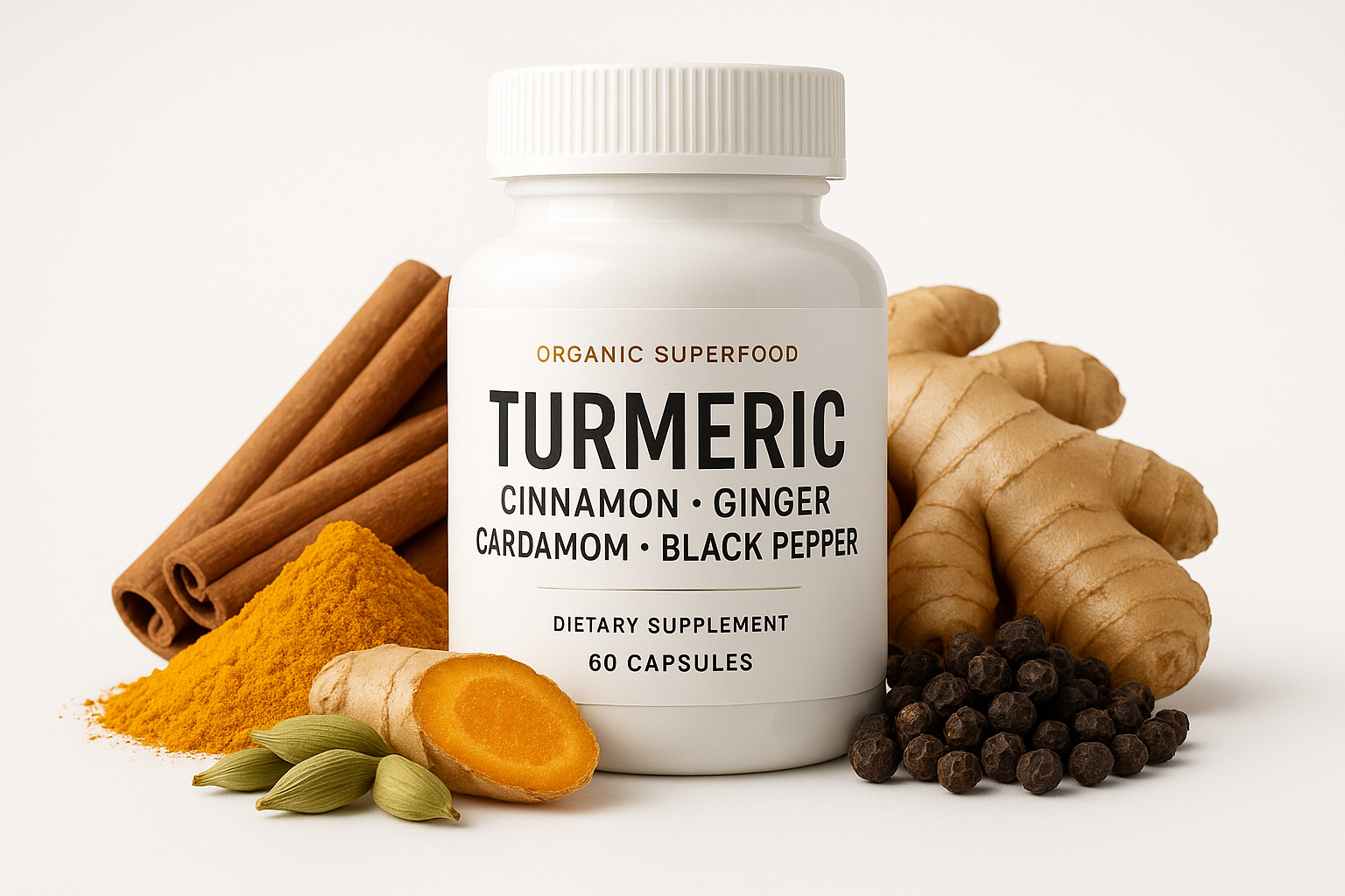 Turmeric, Cinnamon, Ginger, Cardamom & Black Pepper - Bottle