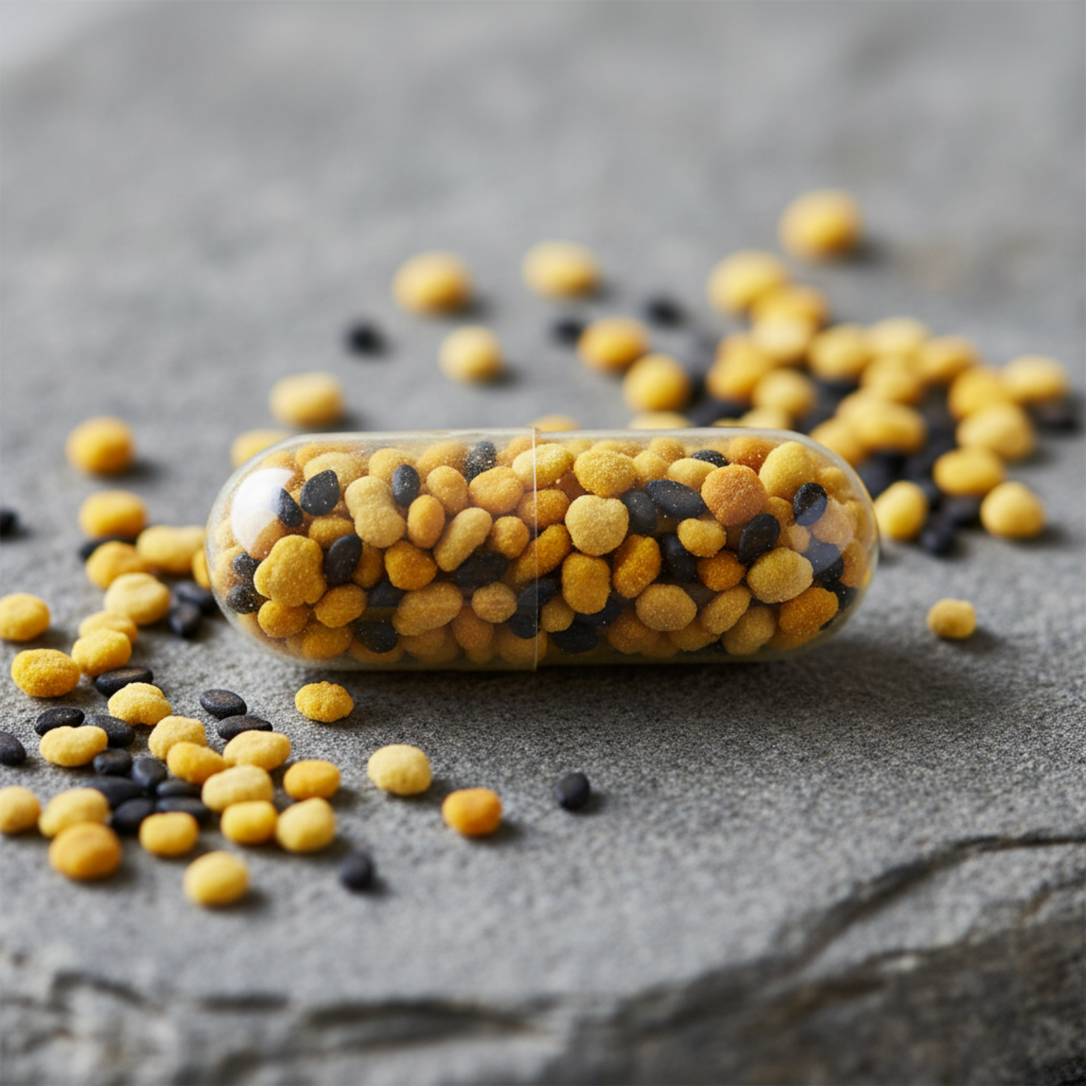 Well-mixed capsule with alternating grains